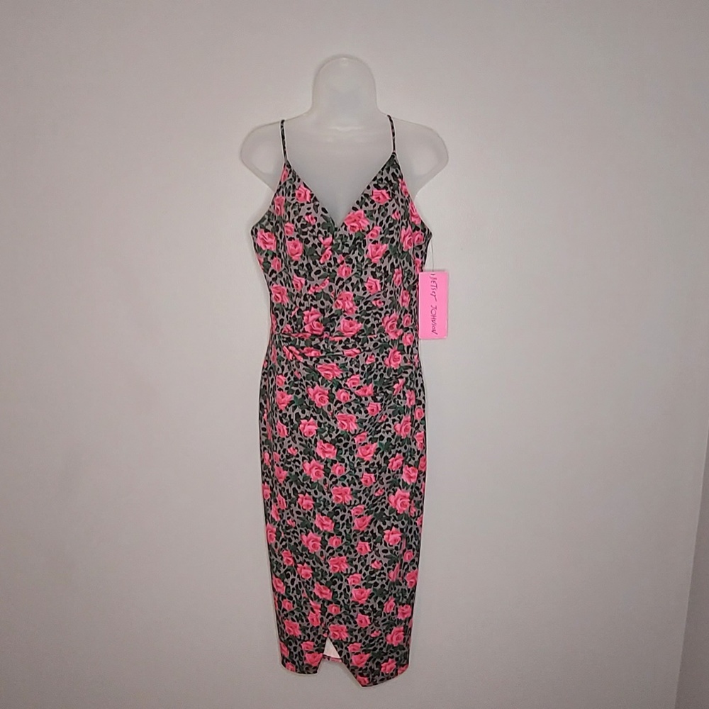 Betsey Johnson Rose Leopard Print Sheath Dress Size 12